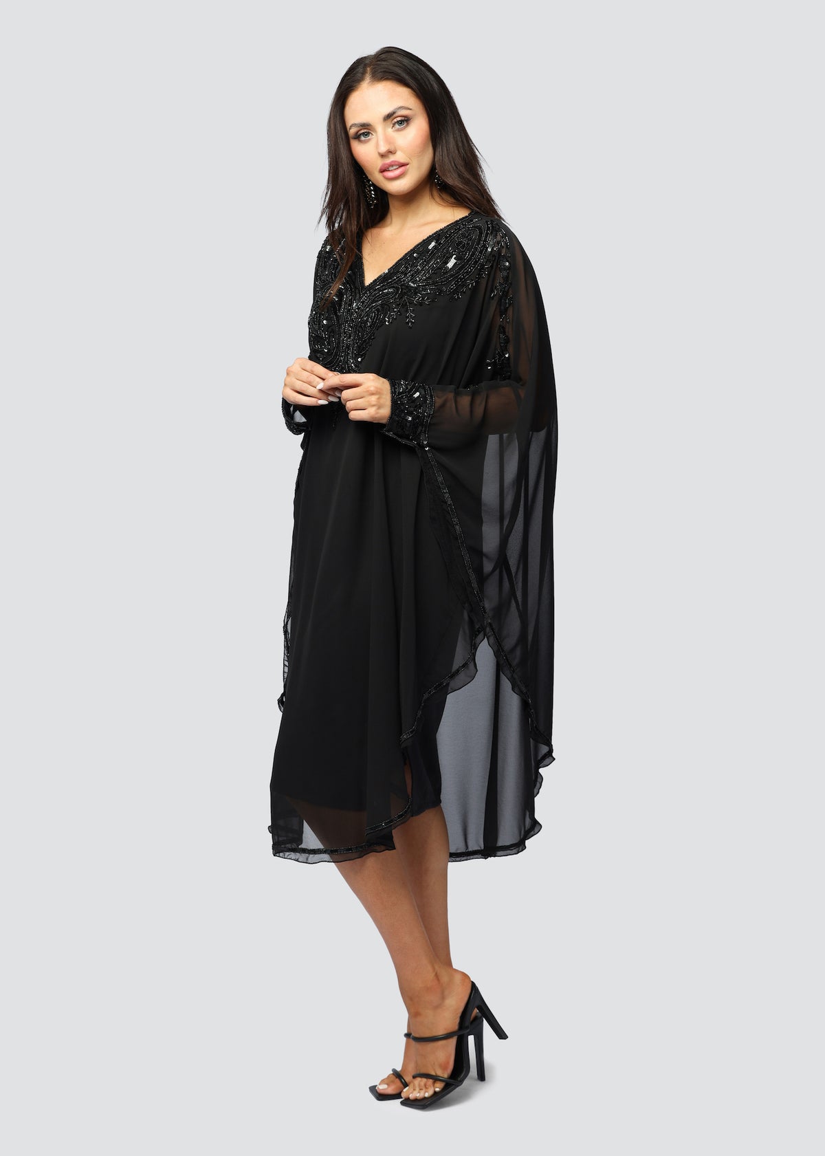 HAND BEADED BLACK BLING MID KAFTAN