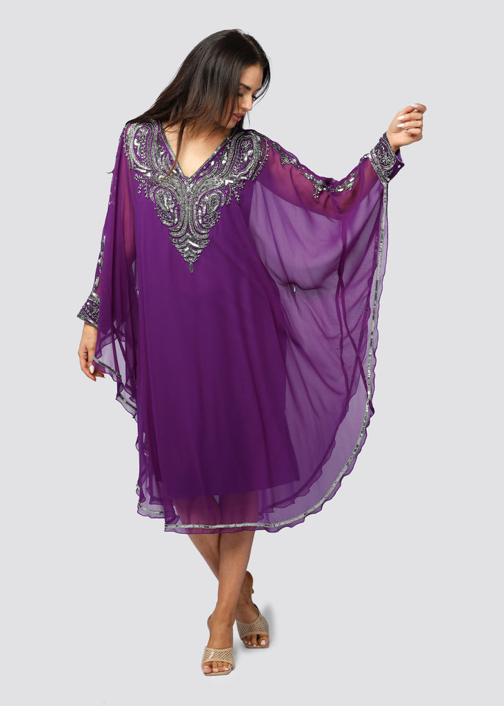 PURPLE WITH SILVER MID KAFTAN