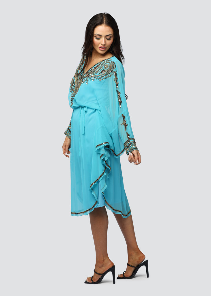 SKY BLUE WITH GOLDEN MID KAFTAN