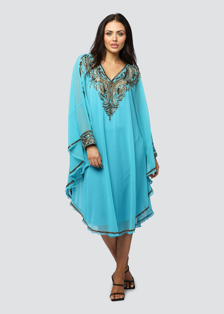 SKY BLUE WITH GOLDEN MID KAFTAN