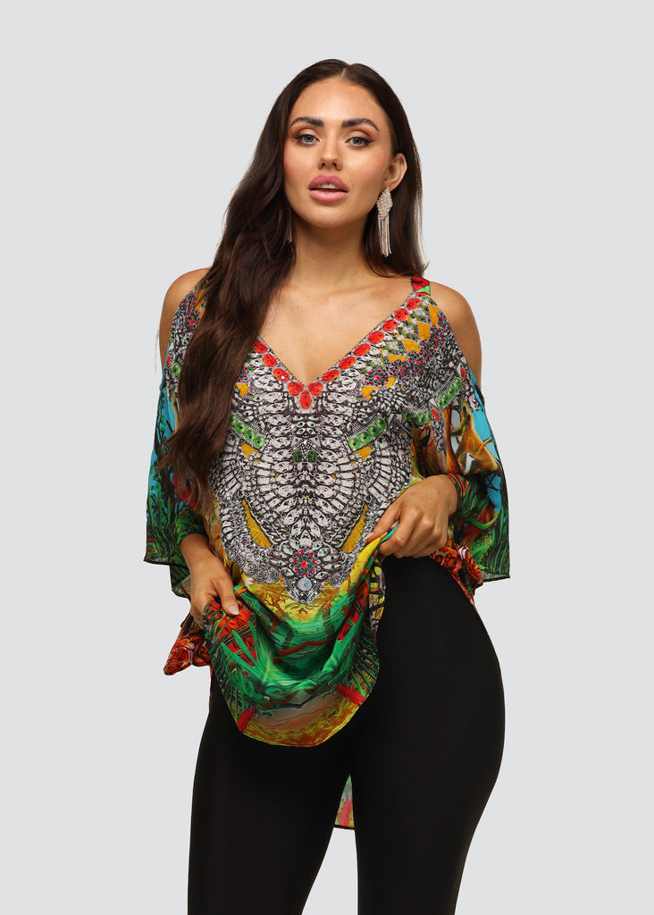 QUEEN OF JUNGLE COLD SHOULDER TOP