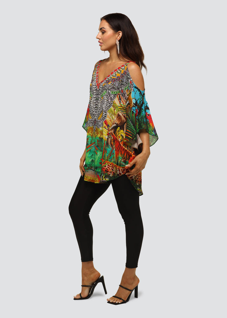 QUEEN OF JUNGLE COLD SHOULDER TOP